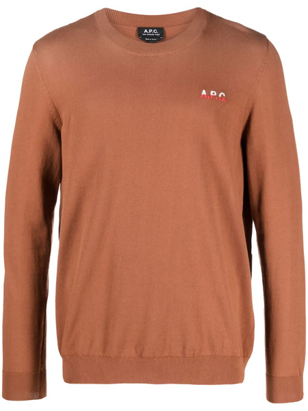  A.p.c. Logo-embroidered Fine-knit Jumper - Brown 