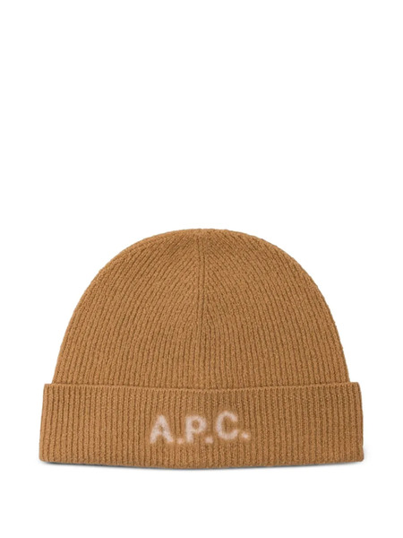  A.p.c. Logo-embroidered Wool Beanie - Neutrals 
