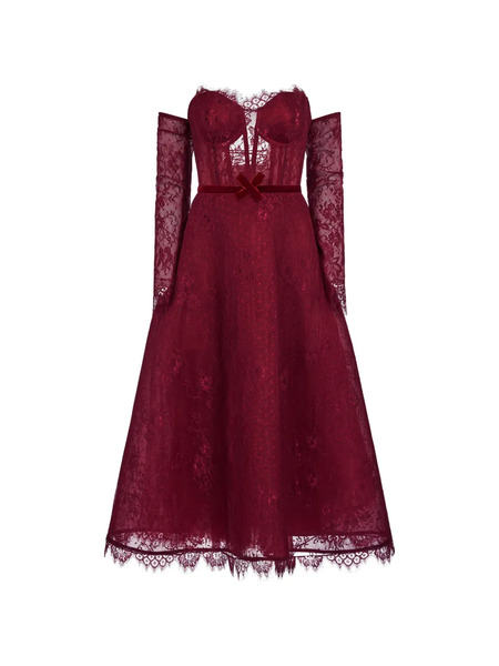  Araftu Lace Bow Dress - Red 