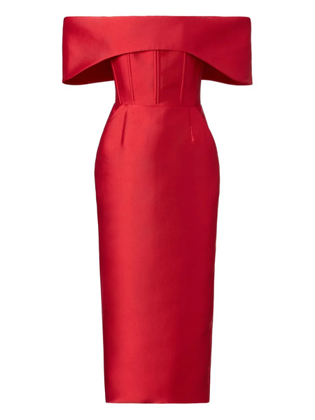 Araftu Off-shoulder Midi Dress - Red 