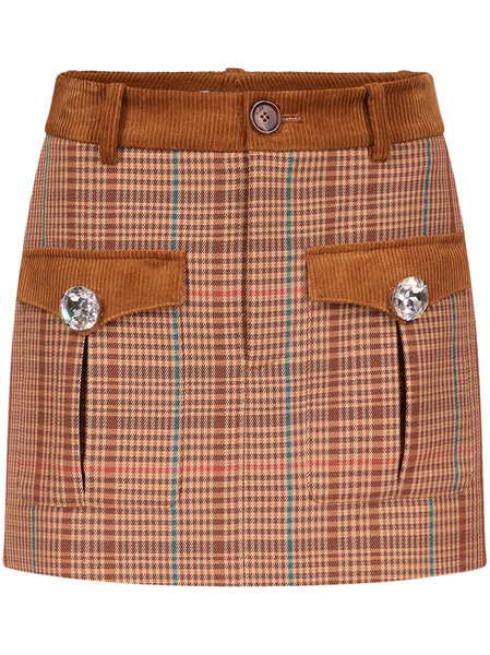  Area Checked Mini Skirt - Brown 