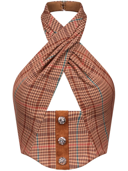  Area Checked Top - Brown 
