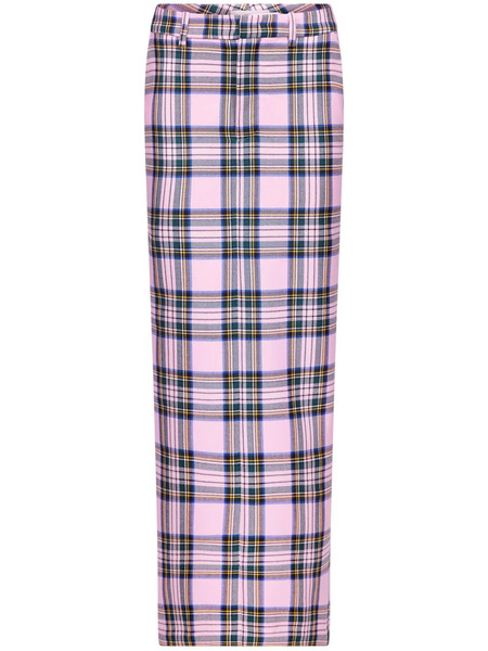  Area Checked Wool Midi Skirt - Pink 