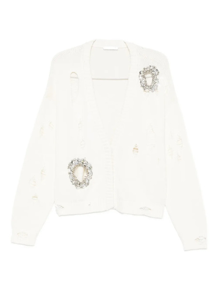  Area Crystal-embellished Distressed-effect Cardigan - Neutrals 