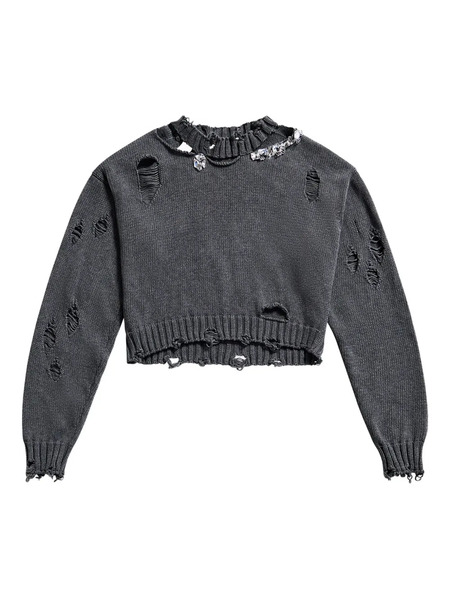  Area Crystal-embellished Distressed Sweater - Grey 