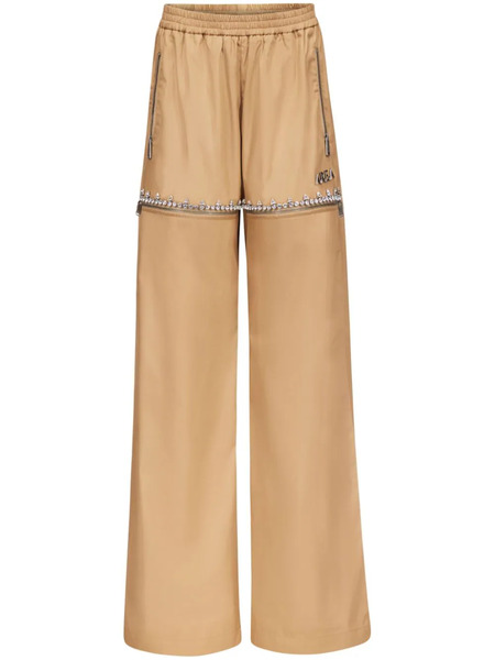  Area Crystal Slit Track Pants - Brown 