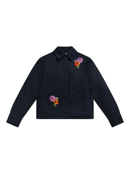  Area Embroidered-flower Cargo Jacket - Blue 