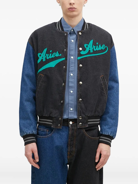  Aries Embroidered-logo Denim Jacket - Black 