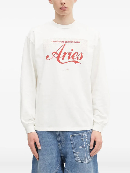  Aries Long-sleeve Logo-print Sweatshirt - Neutrals 