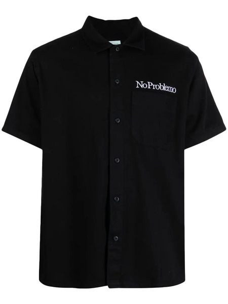  Aries Slogan-embroidered Cotton Shirt - Black 