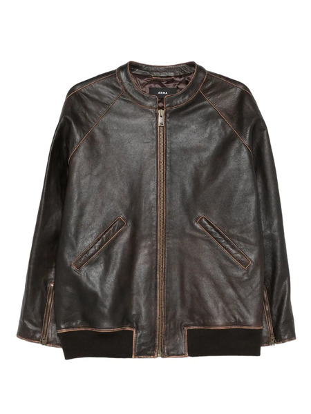  Arma Azzura Leather Bomber Jacket - Brown 