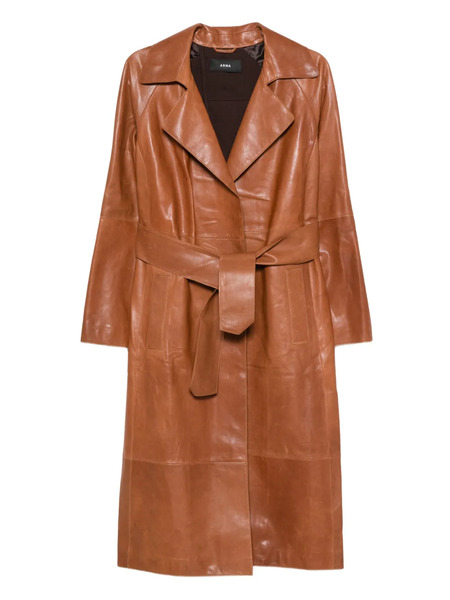  Arma Belted Leather Coat - Brown 