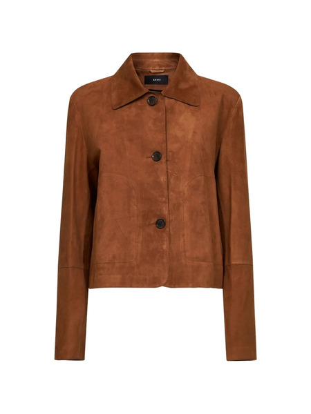  Arma Collared Buttoned Leather Jacket - Brown 