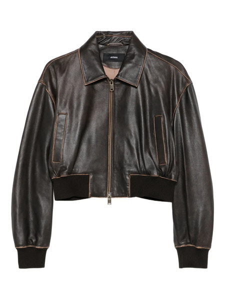  Arma Desy Cropped Zip-front Leather Jacket - Brown 