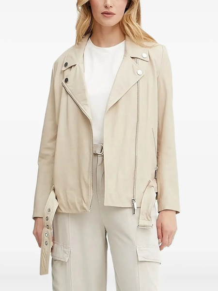  Armani Exchange Belted Leather Biker Jacket - Neutrals 