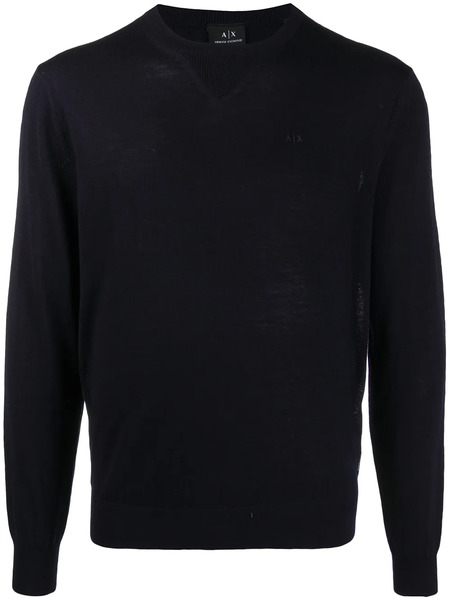  Armani Exchange Embroidered Logo Virgin Wool Jumper - Blue 