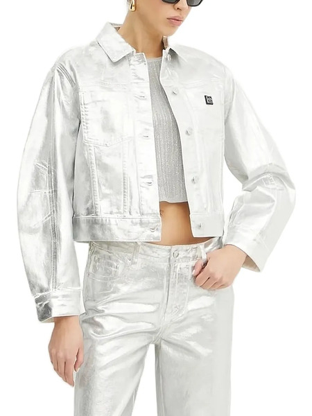  Armani Exchange Metallic-finish Denim Jacket - Silver 