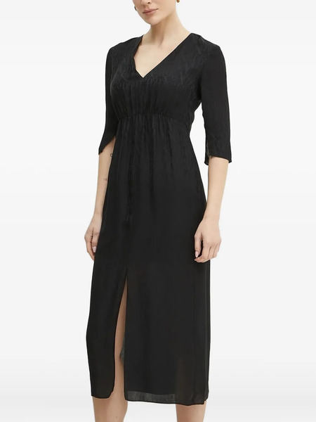  Armani Exchange V-neck Embossed-pattern Midi Dress - Black 