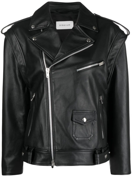  Armarium Off-centre Zip Leather Jacket - Black 