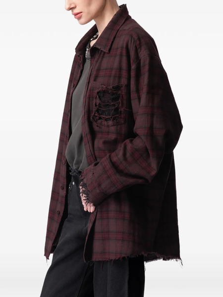  Article Ten Distressed Plaid Shirt - Red 