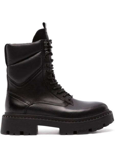  Ash Lace-up Combat Leather Boots - Black 