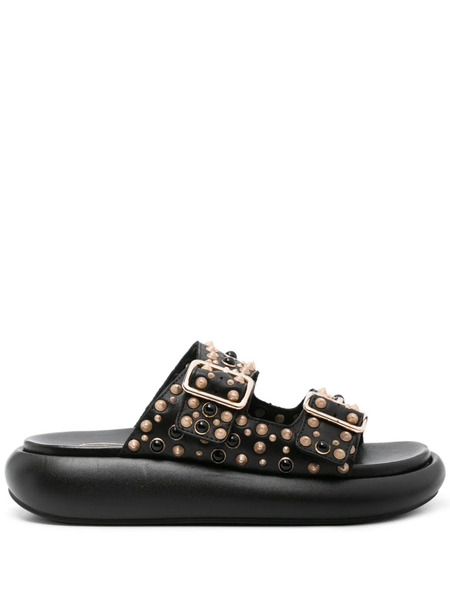  Ash Viking Leather Slides - Black 