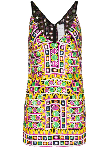  Ashish Sequin-embellished Patterned Mini Dress - Yellow 