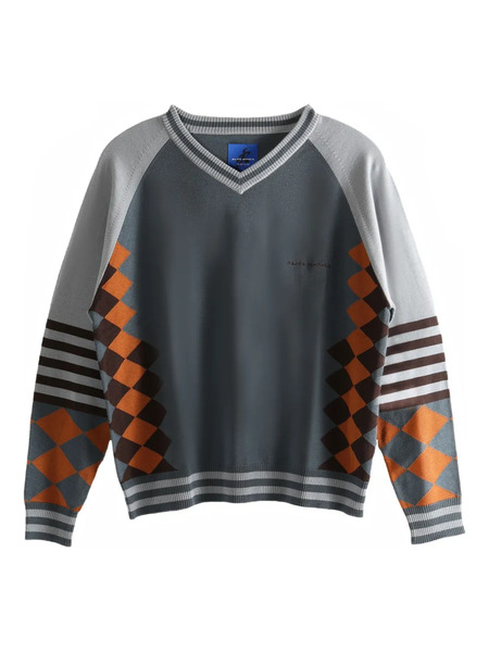  Asics X Argyle Striped Ribbed Hem Jumper - Grey 