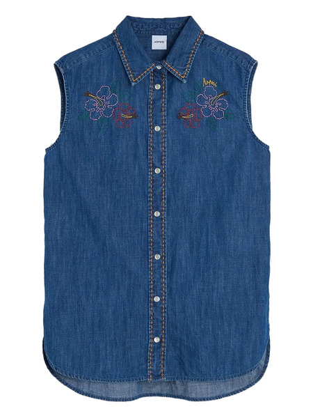  Aspesi Embroidered Sleeveless Shirt - Blue 