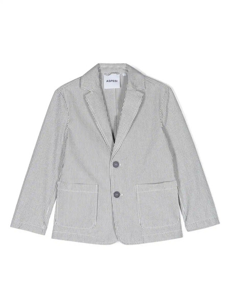  Aspesi Kids Pinstriped Single-breasted Blazer - Blue 