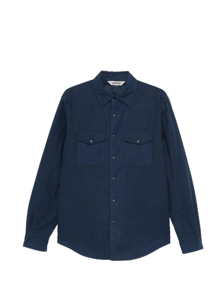  Aspesi Mod. 13 Buttoned Chest-pocket Cotton Overshirt - Blue 