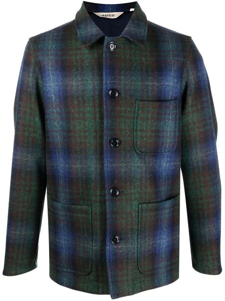  Aspesi Plaid Virgin-wool Shirt Jacket - Blue 