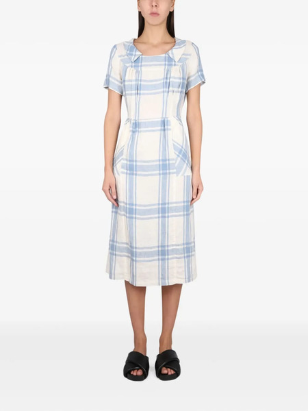  Aspesi Pleated Check Maxi Dress - White 