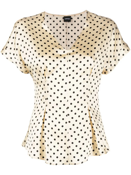  Aspesi Polka-dot Flared Silk Blouse - Neutrals 