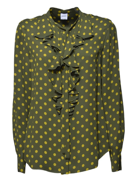  Aspesi Polka Dot-print Ruffled Blouse - Green 