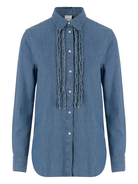  Aspesi Ruffled-detail Denim Shirt - Blue 