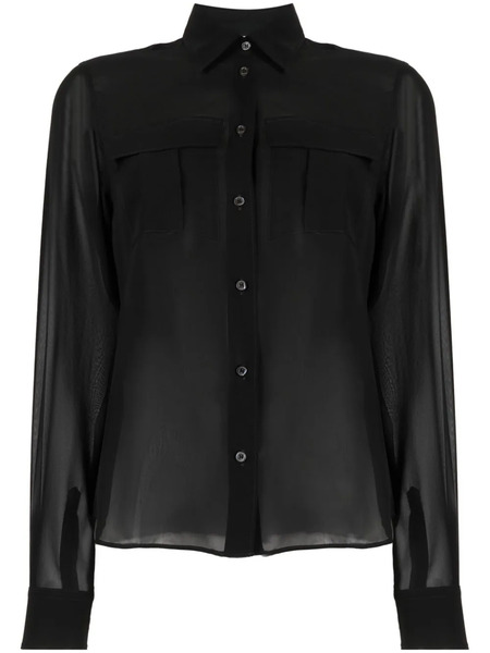 Aspesi Semi-sheer Construction Silk Blouse - Black 