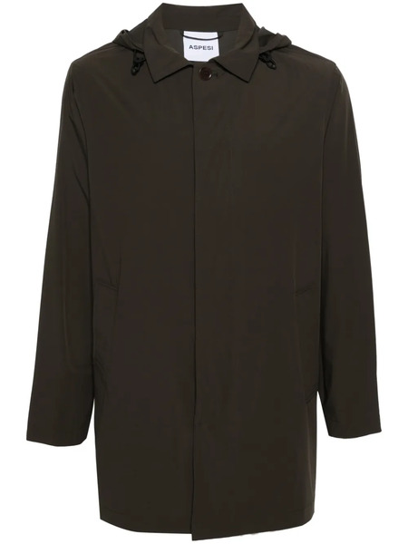  Aspesi Single-breasted Hooded Raincoat - Green 