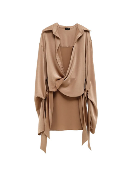  Atlein Draped Tie Shirt - Neutrals 