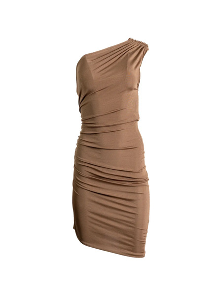  Atlein One-shoulder Gathered Mini Dress - Brown 