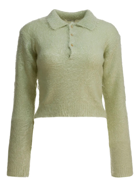  Auralee Brushed Wool Polo Sweater - Green 