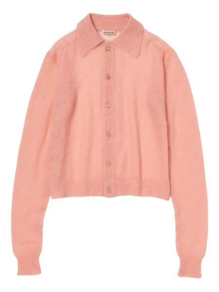  Auralee Collared Mohair Cardigan - Pink 