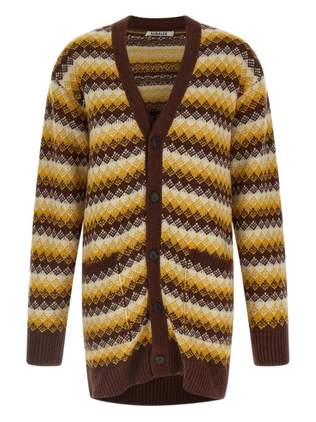  Auralee Patterned-jacquard Cardigan - Red 