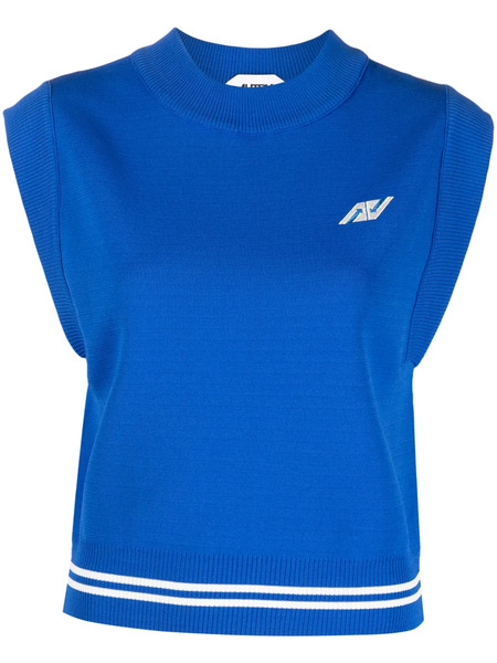  Autry Logo-embroidered Cap-sleeved Knitted Top - Blue 