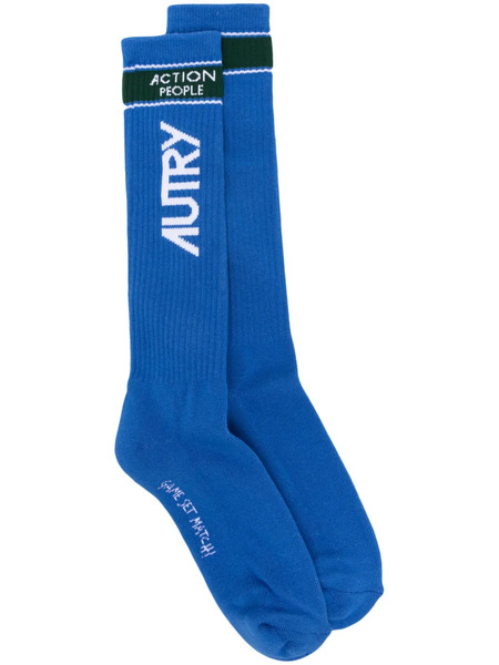  Autry Logo-print Ribbed Socks - Blue 