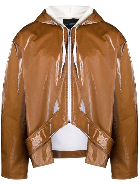 Av Vattev High-shine Zip-up Hooded Jacket - Brown 