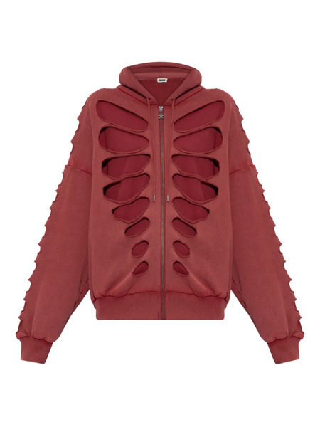  Avavav Shoulderless Cut-out Zip-up Hoodie - Red 