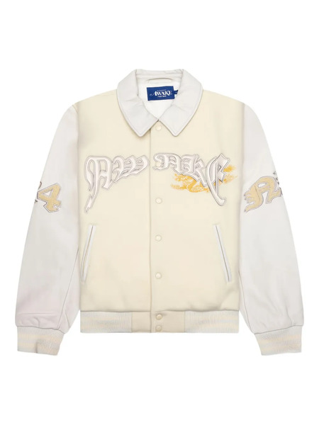  Awake Ny Dragon-embroidered Varsity Jacket - Neutrals 