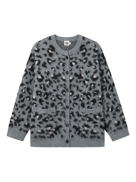  B+ab Animal-print Front-pockets Cardigan - Grey 