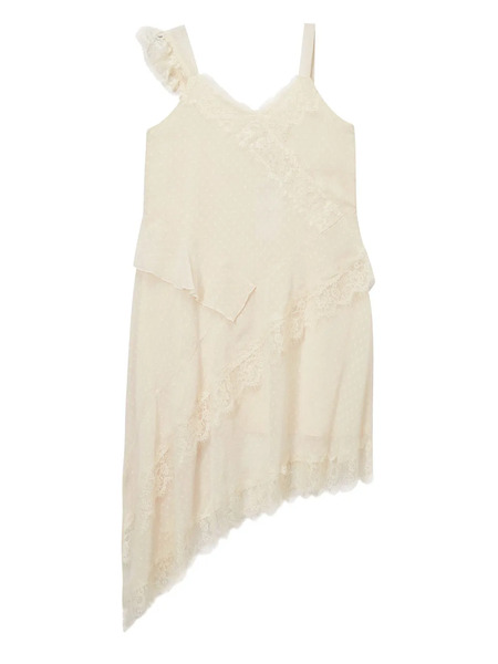  B+ab Asymmetric Lace-trimmed Dress - Neutrals 